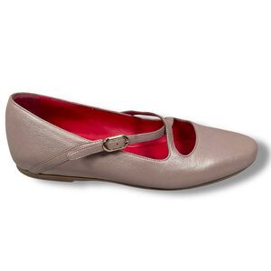 Pas De Rouge Cross Strap Slip-On Ballet Flat Women 38 Beige Pebble Leather Shoes
